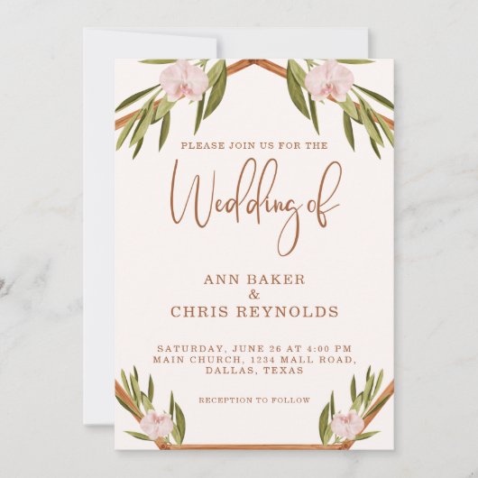 Elegant Brown Green Boho Wedding Invitation (Voorkant)
