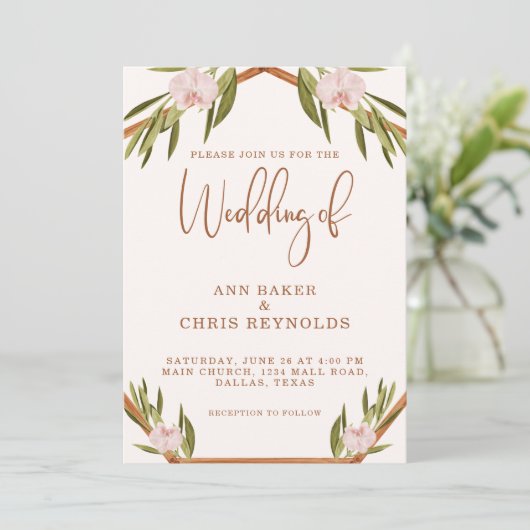 Elegant Brown Green Boho Wedding Invitation (Staand voorkant)
