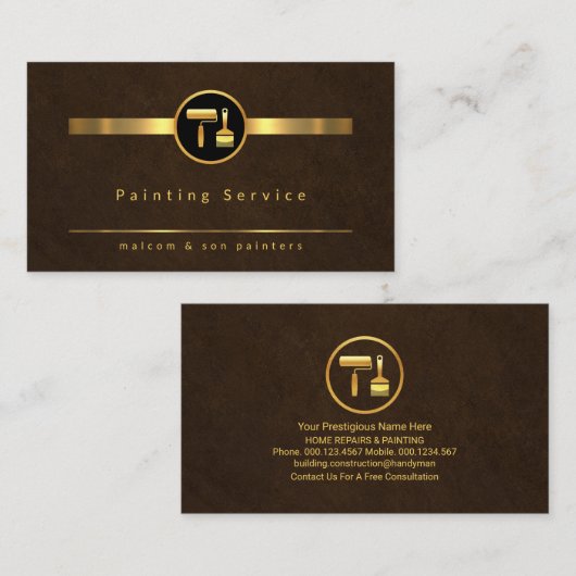 Elegant Brown Grunge Gold Paint Lines Visitekaartje (Voorkant / Achterkant)