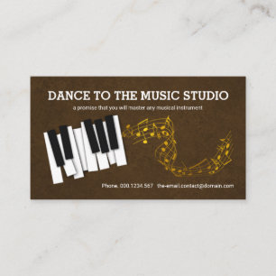 Elegant Brown Grunge Piano Keys Gold Muzieknoten Visitekaartje