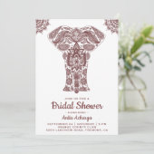 Elegant Brown Henna Elephant Vrijgezellenfeest Inv Kaart (Staand voorkant)