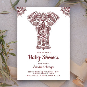 Elegant Brown Henna Indian Elephant Baby shower Kaart