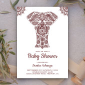 Elegant Brown Henna Indian Elephant Baby shower Kaart