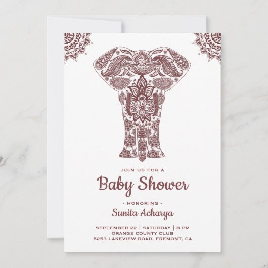 Elegant Brown Henna Indian Elephant Baby shower Kaart (Voorkant)