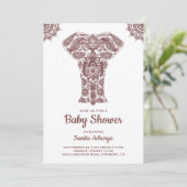 Elegant Brown Henna Indian Elephant Baby shower Kaart (Staand voorkant)