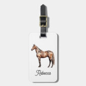 Elegant Brown Horse Equestrian Custom Script Name Bagagelabel (Voorkant verticaal)