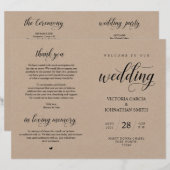 Elegant Brown Kraft, Wed Ceremonony Foldable Progr (Voorkant / Achterkant)