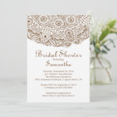 Elegant Brown Lace Bridal Shower Invitation Kaart (Staand voorkant)