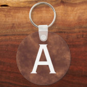 Elegant Brown Leather Watercolor Round Keychain wi (Voorkant)