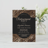 Elegant Brown Leopard Print Retirement Party Kaart (Staand voorkant)