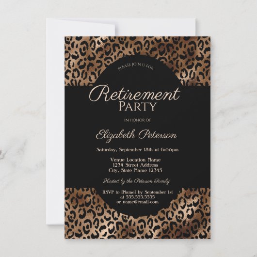 Elegant Brown Leopard Print Retirement Party Kaart (Voorkant)