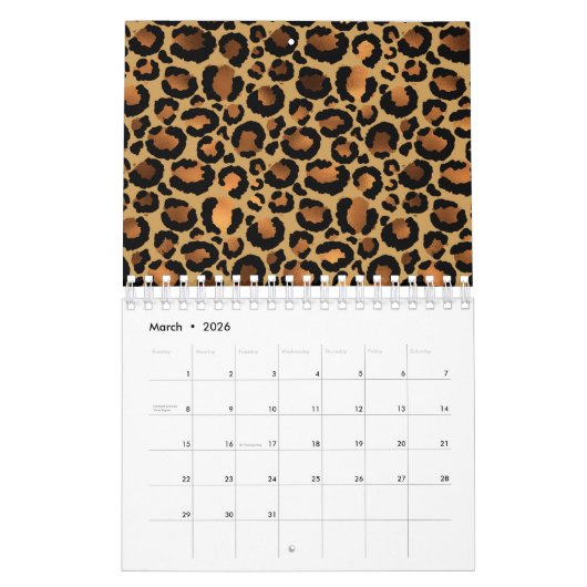 Elegant Brown Leopard Spots Wild Animal Glam Kalender (Mar 2026)