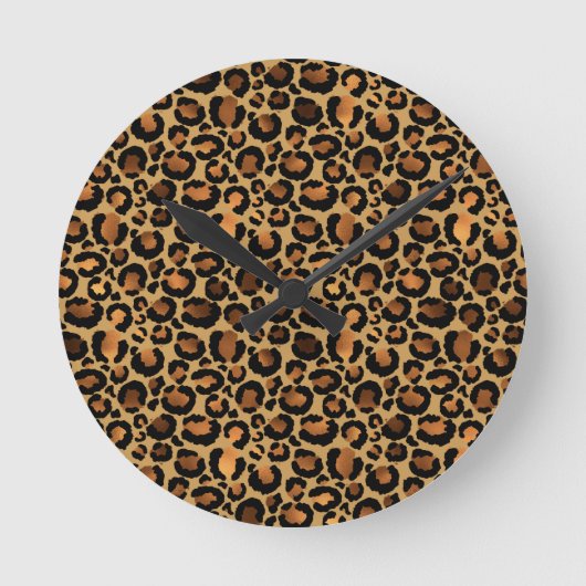 Elegant Brown Leopard Spots Wild Animal Glam Ronde Klok (Voorkant)