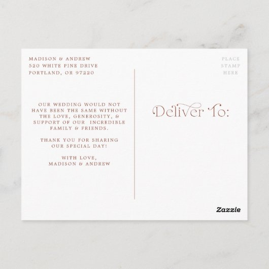 Elegant Brown Love and Bedankt Weddenschap Bedankt Briefkaart (Achterkant)