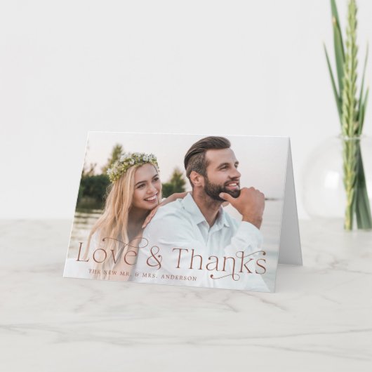 Elegant Brown Love and Bedankt Wedding Photo (Voorkant)