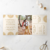 Elegant Brown Mandala Traditional Indian Wedding Drieluik Uitnodiging (Binnen)