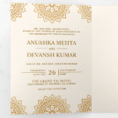 Elegant Brown Mandala Traditional Indian Wedding Drieluik Uitnodiging (Binnenzijde eerst)