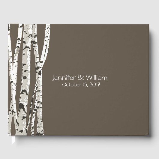 Elegant Brown met Birch Trees Wedding Guest Book Gastenboek (Voorkant)
