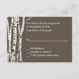 Elegant Brown met Birch Trees Wedding RSVP Card Kaartje