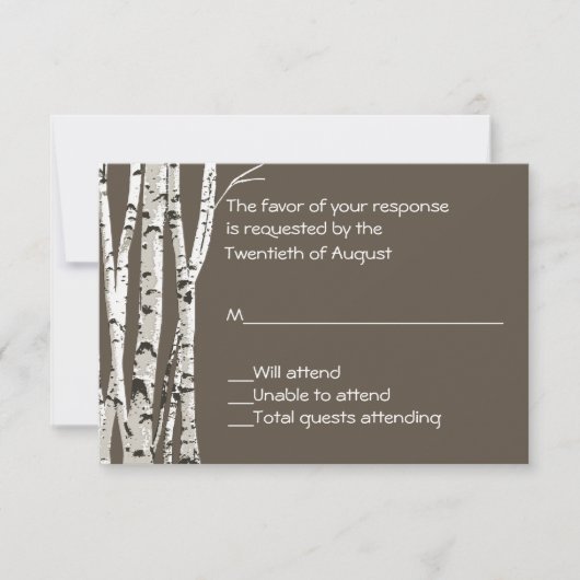 Elegant Brown met Birch Trees Wedding RSVP Card Kaartje (Voorkant)
