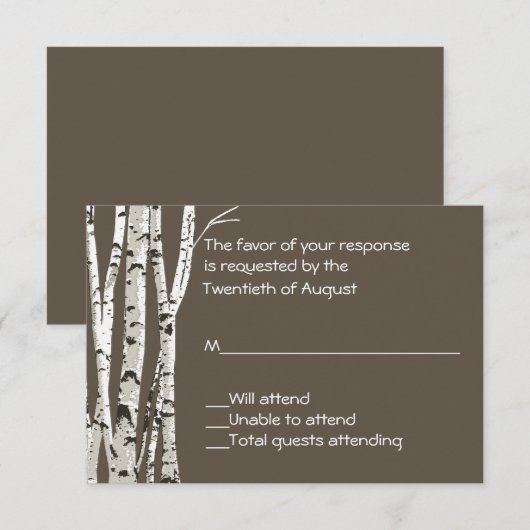 Elegant Brown met Birch Trees Wedding RSVP Card Kaartje (Voorkant / Achterkant)