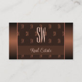 Elegant Brown met foto- en chic-monogram patroon Visitekaartje (Voorkant)
