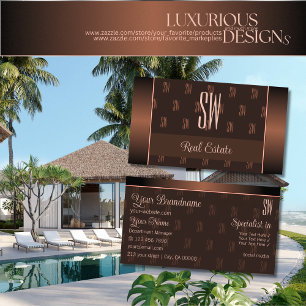 Elegant Brown met Initialen Pattern Professional Visitekaartje