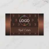Elegant Brown met Logo foto- en monogram-patroon Visitekaartje (Voorkant)