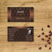 Elegant Brown met Logo foto- en monogram-patroon Visitekaartje