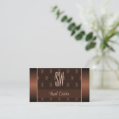 Elegant Brown met Monogram Pattern Professional Visitekaartje (Staand voorkant)