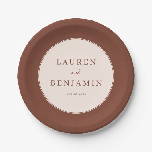 Elegant Brown Minimalist Wedding Plates Papieren Bordje (Voorkant)