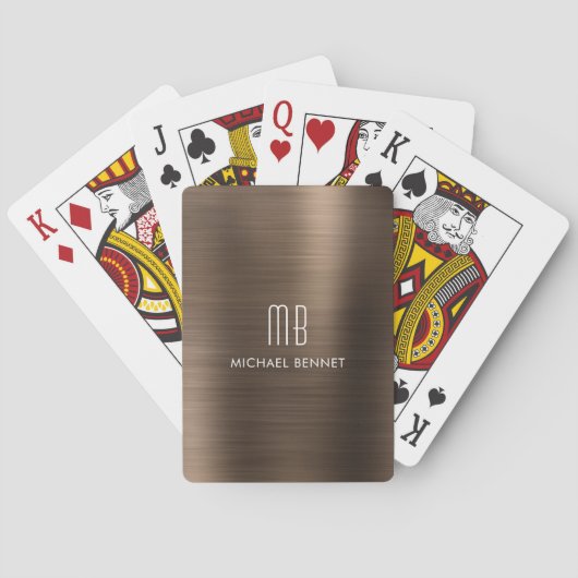 Elegant Brown Monogram Pokerkaarten (Achterkant)
