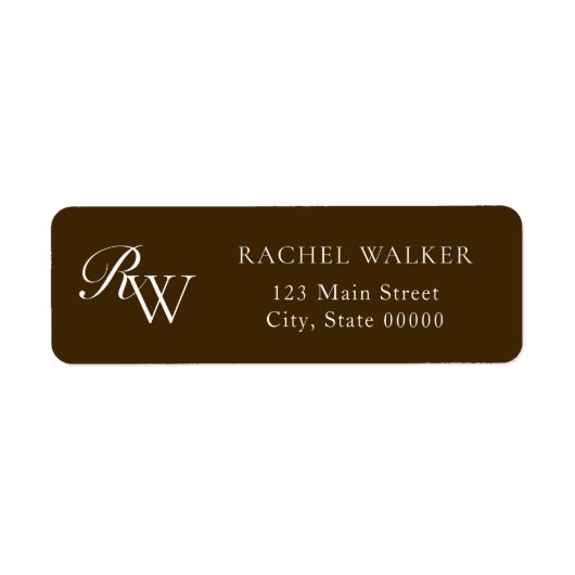 Elegant Brown Monogram Return Address Etiket (Voorkant)