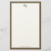 Elegant Brown Monogram Two Border Briefpapier (Voorkant)