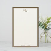 Elegant Brown Monogram Two Border Briefpapier (Staand voorkant)