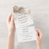 Elegant Brown Neutral Couple Photo Wedding All In One Uitnodiging (Afscheurbaar)