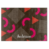 Elegant Brown Orange Geometric Personalized Name Snijplank (Voorkant)