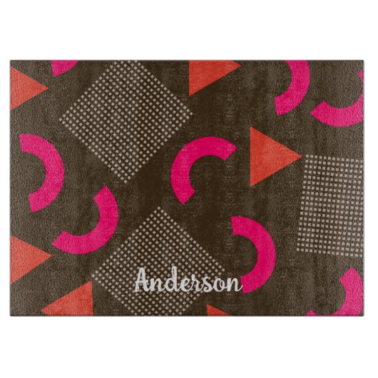 Elegant Brown Orange Geometric Personalized Name Snijplank (Voorkant)