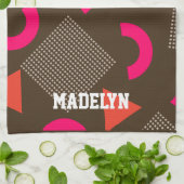 Elegant Brown Orange Geometric Personalized Name  Theedoek (Gevouwen)