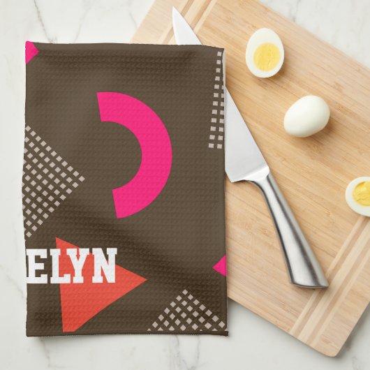 Elegant Brown Orange Geometric Personalized Name  Theedoek (Quarter Fold)