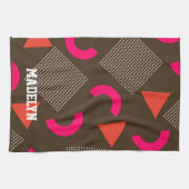 Elegant Brown Orange Geometric Personalized Name  Theedoek (Horizontaal)