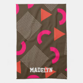 Elegant Brown Orange Geometric Personalized Name  Theedoek (Verticaal)