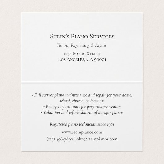 Elegant Brown Piano Musician & Music Industry Visitekaartje (Binnenkant ongevouwen)