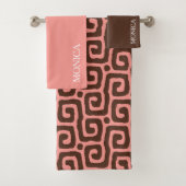 Elegant Brown Pink Abstract Script Name Towel Bad Handdoek (Insitu)