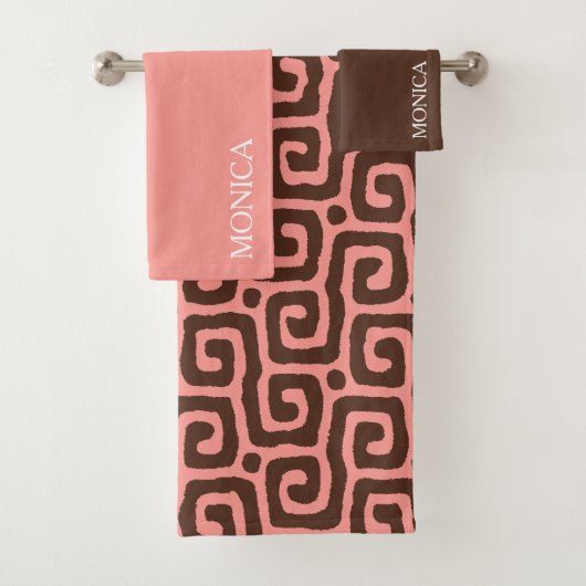 Elegant Brown Pink Abstract Script Name Towel Bad Handdoek (Insitu)