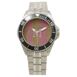 Elegant Brown Pink Glitter Monogram  Horloge