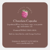 Elegant Brown Raspberry Bakery Ingredient Vierkante Sticker (Voorkant)