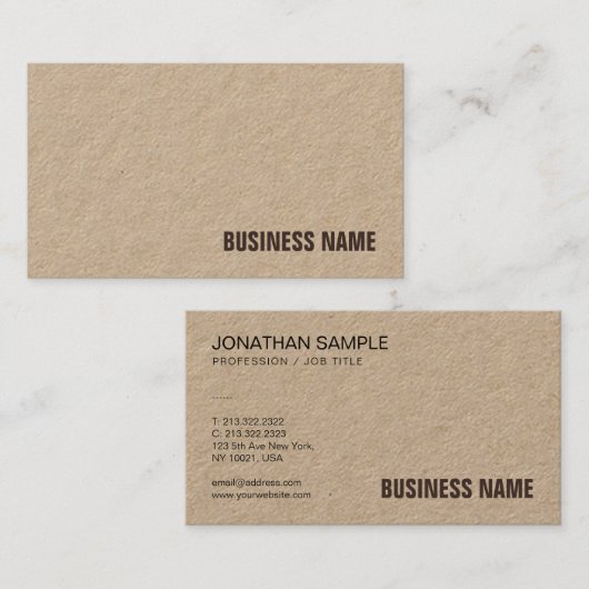 Elegant Brown Real Kraft Paper Moderne Sjabloon Visitekaartje (Voorkant / Achterkant)