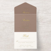 Elegant Brown Romantic Wedding All In One Uitnodiging (Binnenkant)
