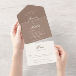 Elegant Brown Romantic Wedding All In One Uitnodiging